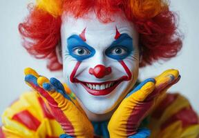 A clown with red hair and blue eyes photo