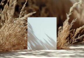 Blank card mockup on grass photo