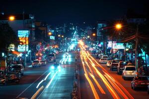 A busy street at night photo