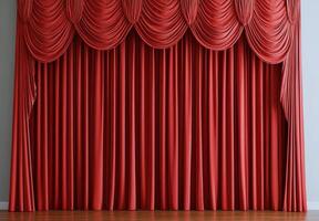 A red curtain is hanging in front of a stage photo