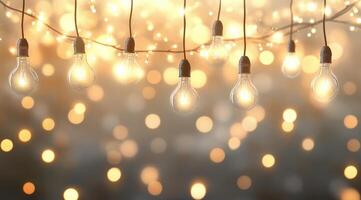 Light bulbs hanging from a string on a dark background photo
