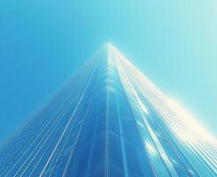 A view of a tall building with a blue sky photo