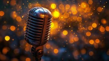 A microphone on a bokeh background photo