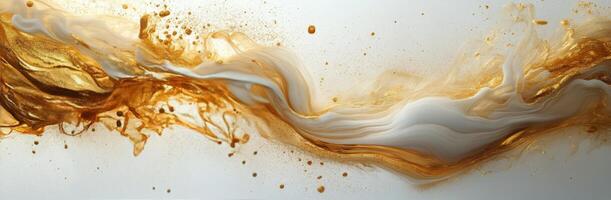 Gold liquid flowing into a white background photo