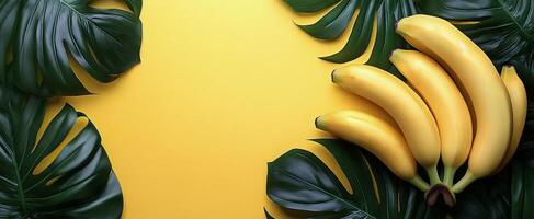 Bananas and leaves on a yellow background photo