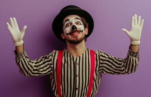 A man with a clown face and white gloves photo