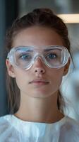 A woman wearing safety glasses photo