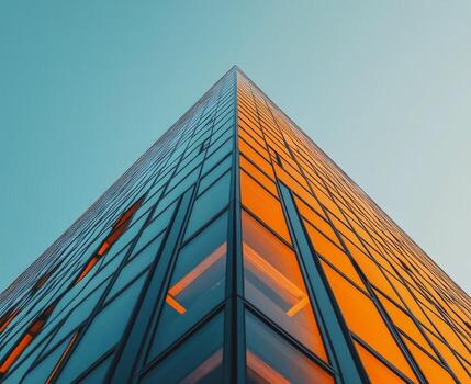A building with orange and blue windows photo