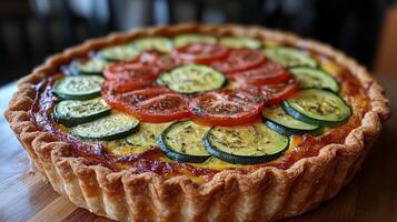 A vegetable quiche with tomatoes and zucchini photo