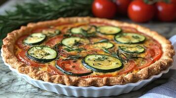 A quiche with tomatoes and zucchini photo