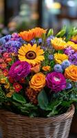 A basket filled with flowers photo
