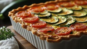 A quiche with tomatoes and zucchini in it photo