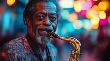 A man with a beard playing a saxophone photo