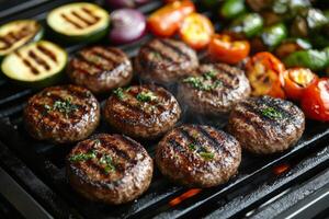 Grilled hamburgers on a grill photo
