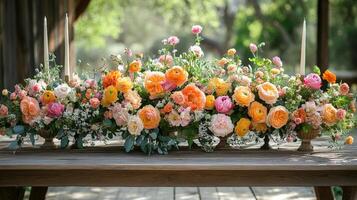 A table with a bunch of flowers on it photo