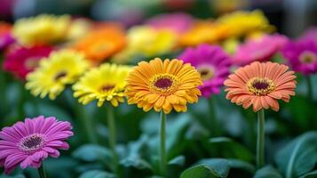 Colorful gerbera daisies in the garden photo