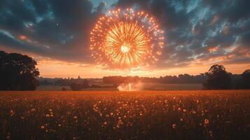 Fireworks in the sky over a field photo