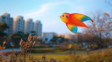 A colorful kite flying in the sky photo