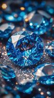Blue diamonds on a glittering surface photo