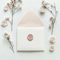 An envelope with a wax seal and flowers photo
