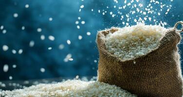 Rice in a sack and falling from the sky photo