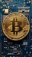 Bitcoin on a circuit board photo