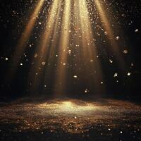 Golden light shining from the sky over a black background photo