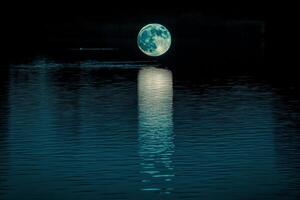 A full moon is reflected in the water photo