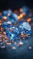 Two blue diamonds on a dark surface photo