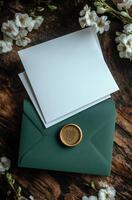 An envelope with a wax seal and a white envelope photo