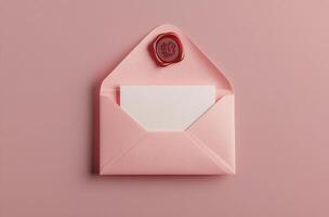 An open envelope with a wax seal on top photo