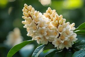 A close up of a flower on a tree photo
