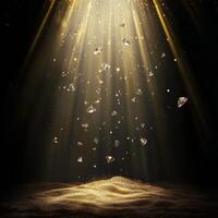Golden light shining from the sky with diamonds photo