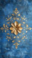 Gold flower on blue wall photo