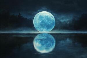 A blue moon is reflected in the water photo