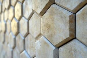 A close up of a wall with hexagonal tiles photo
