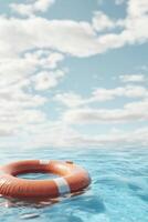 An orange life preserver floating in the water photo