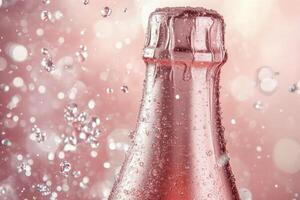 A bottle of champagne is being sprayed with water photo