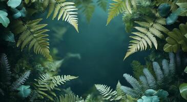 A green background with ferns and leaves photo