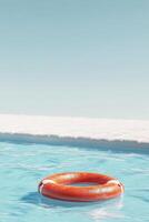 An orange life preserver floating in a pool photo
