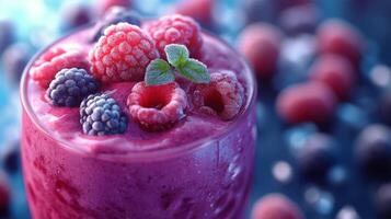 A smoothie with berries and mint photo