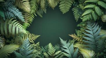 Green leaves and ferns on a dark background photo