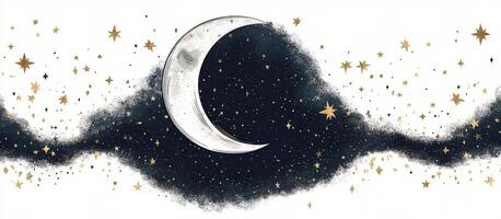 A drawing of a crescent with stars and a moon photo