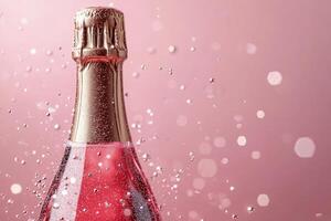 A bottle of champagne is being sprayed with bubbles photo