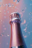 A bottle of champagne is shown in the water photo