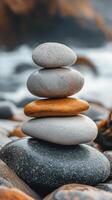 Stack of stones on the beach photo