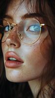 A woman with freckles and glasses photo