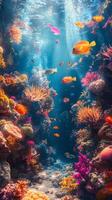 An underwater scene with colorful fish photo