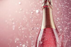 A bottle of champagne is being sprayed with water photo