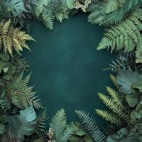 Green background with tropical plants and leaves photo